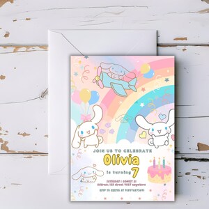 Colorful rainbow cat birthday invitation template with whimsical kitten illustrations, perfect for a fun-filled event.