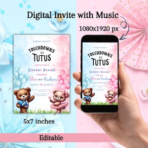 Touchdowns or Tutus Gender Reveal Invitation, Pink or Blue Baby Shower, He or She, Boy Or Girl Invite, Gender Neutral Baby Shower Invite