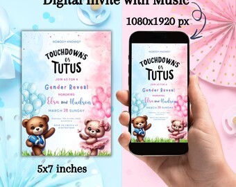 Invito per rivelazione del sesso del bambino con Touchdown o Tutus, Baby Shower rosa o blu, Lui o Lei, Invito per maschio o femmina, Invito per Baby Shower di genere neutro