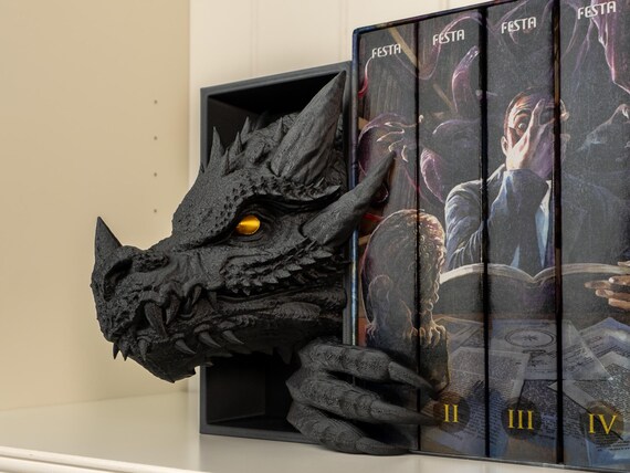 Buchstütze Drache I Drachenkopf & Drachenschwanz I Book Nook Fantasy I Bücherregal Deko I 3D Druck