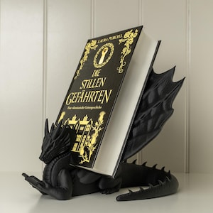Lesender Drache Buchständer I Drachenflügel I Kindle & Tabletständer I eReader, eBook, Handy I 3D Druck I Bücherregal Deko I 3 Größen