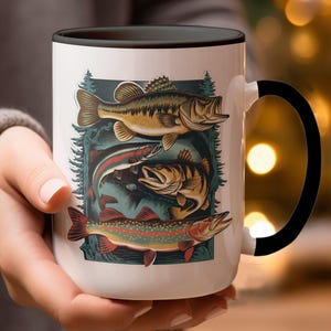 Trout Fish Mug, Dad Gift, Retro Fishing Design Mug, Anglers, Fishermen Gift Mug, Nature Lover&#39;s Coffee Mug, Fishing Mug for Dad