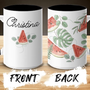 Personalized Watermelon Coffee Mug, Gift for Friends Summer Themed Mug, Ceramic Cup, Boyfriend Girlfriend Gift, Watercolor Style