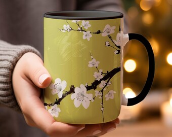 Mok vlinderbloesem, op de natuur geïnspireerde mok, elegante lentemok, leuke koffiemok, uniek mokcadeau voor vrouwen, mannen