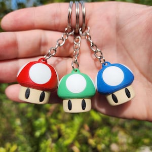 Super Mario-Inspired 3D Mushroom Keychain – Choose Your Power-Up Color (Blue, Green, or Red) – Bundle Option Available