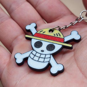 One Piece Luffy Jolly Roger Double-Sided Keychain - Straw Hat Pirates Anime Keyring.