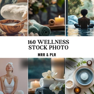 160 Wellness Stock Photos Bundle MRR & PLR, Yoga Meditation, Aromatherapy