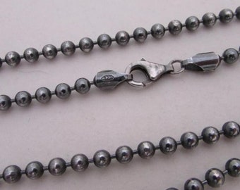 Antique Oxidized 4mm Ball Chain 26 inch Necklace Black Sterling Silver with Lobster Clasp 925