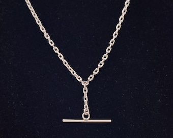 3mm Anchor Cable Chain 26 inch Necklace with T-Bar Dangling Pendant, 925 Sterling Silver
