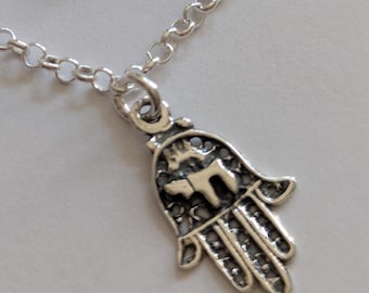 Hamsa Hand with Chai Charm Bracelet Sterling Silver Minimalist Jewelry