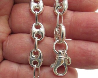 Sterling Silver 13mm Anchor Mariner Link Bracelet with a Secure Lobster Clasp Large Puffy Links