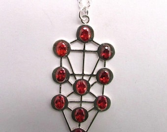 Tree of Life Necklace, Sterling Silver Pendant with Genuine Faceted Garnet Beads, Rolo Chain with Lobster Clasp