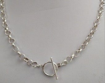 17 inch Sterling Silver 7mm Rolo Choker Necklace with Toggle Clasp, Classic and Chic, Solid 925