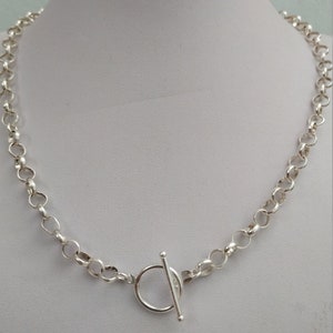 17 inch Sterling Silver 7mm Rolo Choker Necklace with Toggle Clasp, Classic and Chic, Solid 925