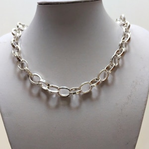 Large Oval Cable Chain Necklace 16X13mm Links Sterling Silver with Large Lobster Clasp