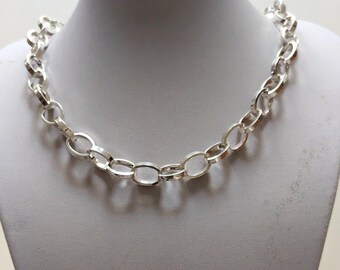Large Oval Cable Chain Necklace 16X13mm Links Sterling Silver with Large Lobster Clasp