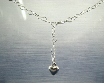 Heart Link Belly Chain with Dangling Heart 42 inch Sterling Silver