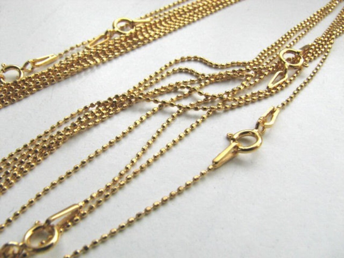 16 Inch Diamond Cut Ball Chain Necklace Gold Plated Over Etsy