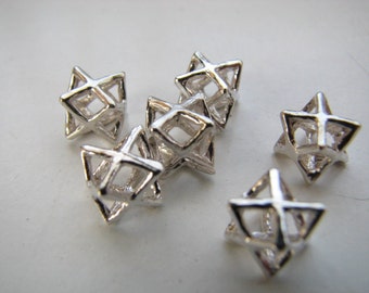 4 pieces Tiny Little Merkaba Charm Pendants, 925 Sterling Silver, Jewelry Making Supplies