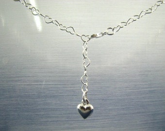 Heart Link Belly Chain with Charm 40 inch adjustable Sterling Silver