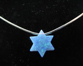 Blue Opal Star of David Necklace with Sterling Silver Chain, available in Pink, White and Green Opal as well
