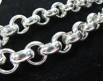 8mm Rolo Chain 17 inch Necklace with Lobster Clasp, smooth round links, solid 925 sterling silver