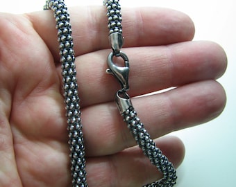 Oxidized 4mm Popcorn Chain Necklace, Solid 925 Sterling Silver, All Lengths Choker and Layering Necklace, Thick Bold and Beautiful!