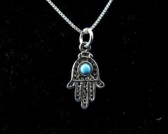 Turquoise Hamsa Hand Necklace Sterling Silver