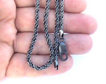 16 inch Sterling Silver 3.5mm Antique Oxidized Rope Choker Chain Necklace with Lobster Clasp