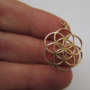 14K Gold Seed of Life Charm Pendant, Sacred Geometry Jewelry, Real Gold Flower of Life The Original Symbol 1 inch Large