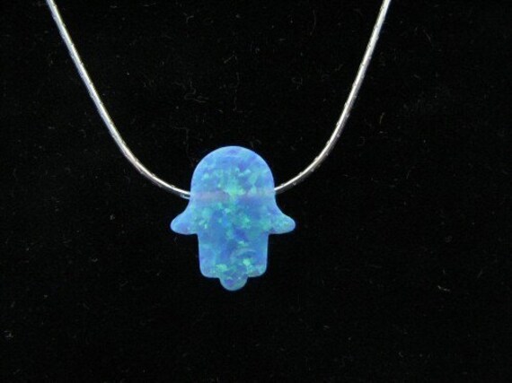 Opal Hamsa Pendant on Sterling Silver Necklace