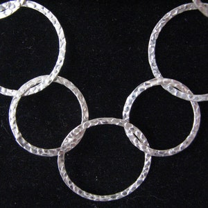 40 inch Hammered Multi Circle Link Chain Necklace Sterling Silver, 25mm and 20mm Links Chain Long Layering Statement Necklace