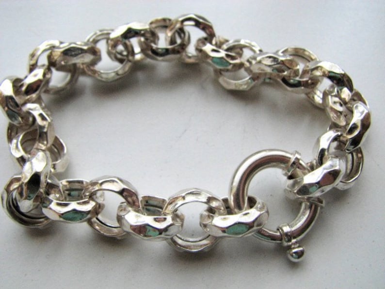 12mm Hammered Rolo Chain Charm Bracelet Sterling Silver 8 1/2 Etsy
