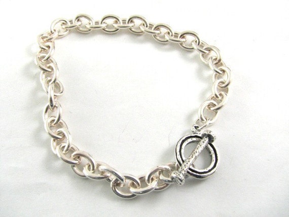 Authentic Sterling Silver Oval Link Charm Bracelet With Toggle