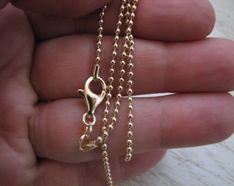 34 inch Long Gold Ball Chain Necklace with Lobster Clasp, 2mm Beads 14K Gold Plated over Sterling Silver Layering Chain