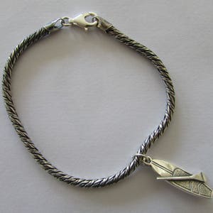 Stand Up Paddle Board Charm Bracelet, SUP Jewelry, Sterling Silver SUP Charm on Rope Chain, Surf Bracelet