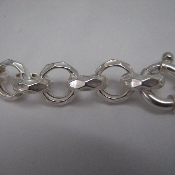 Sterling Silver Chain Extender with Spring Clasp for Large Link Necklaces, 12mm Hammered Rolo Chain