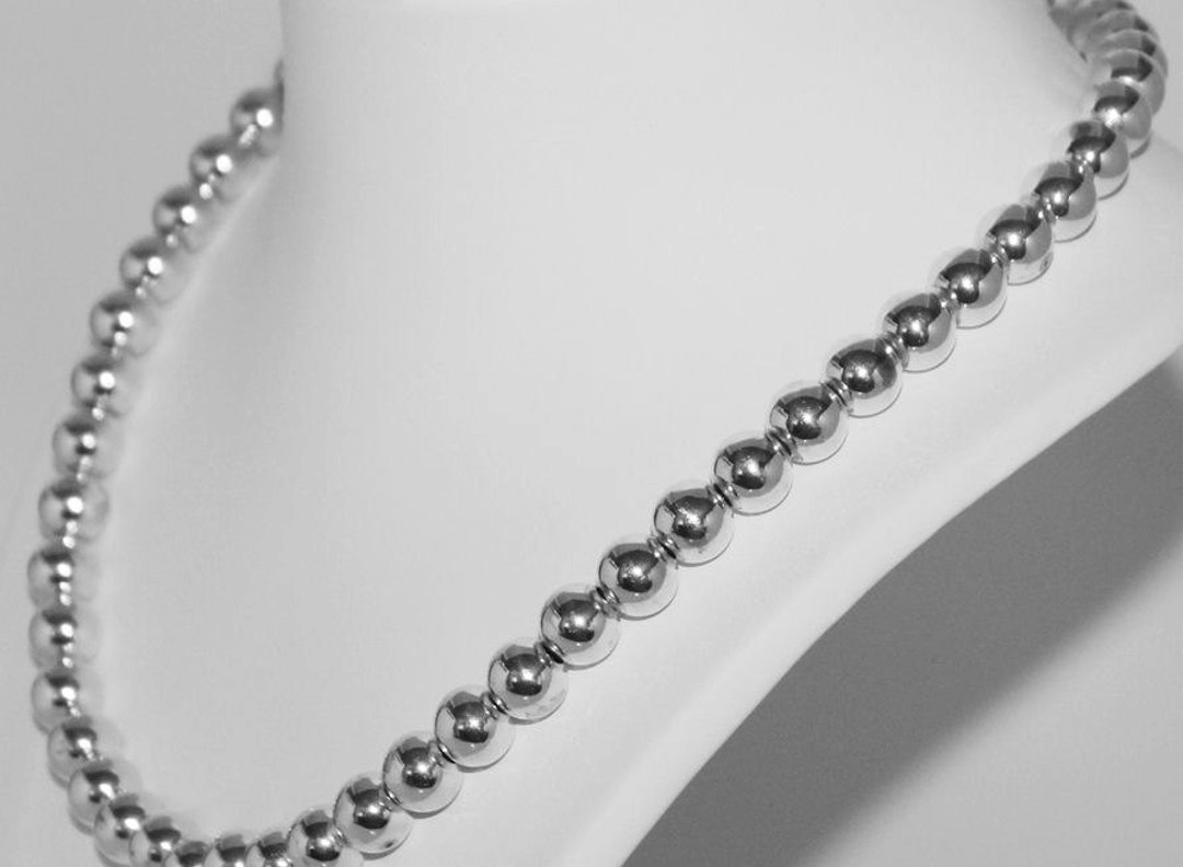 16 Inch Sterling Silver 10mm Ball Chain Necklace, Solid 925 16 Inch Sterling Silver 10mm Ball Chain Necklace, Solid 925