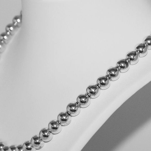16 inch Sterling Silver 10mm Ball Chain Necklace, Solid 925 Seamless Beads, Beaded Necklace, 10 mm Beads, Silver Bead Chain Necklace