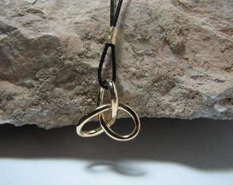 Gordian Knot Necklace 14K Gold filled Charm Pendant and Fine Black Leather Cord, Spiritual Jewelry