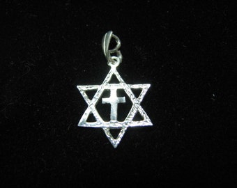 Sterling Silver Star of David with Cross Charm Pendant