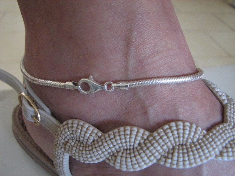 Silver Ankle Bracelet Solid 925 Suitable for European Charm Beads Sterling Silver 3mm Snake Chain Anklet