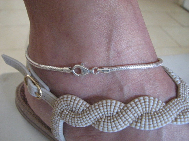 Silver Ankle Bracelet Solid 925 Suitable for European Charm Beads Sterling Silver 3mm Snake Chain Anklet