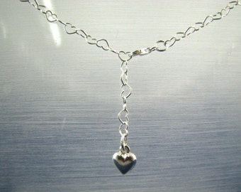 Heart Shape 33 inch Belly Chain with Dangling Charm 925 Sterling Silver