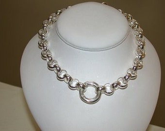 Amazing 15 inch Choker Necklace 8mm Rolo Chain with Round Clasp, 925 Sterling Silver
