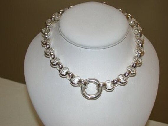 Stunning 16 Inch Rolo Choker Necklace 8mm Wide, Sterling Silver