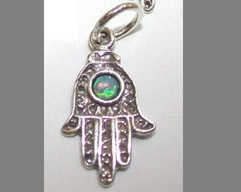 Sterling Silver Hamsa Hand Charm with Opal Pendant, Opal Hamsa Charm for Bracelets and Necklaces