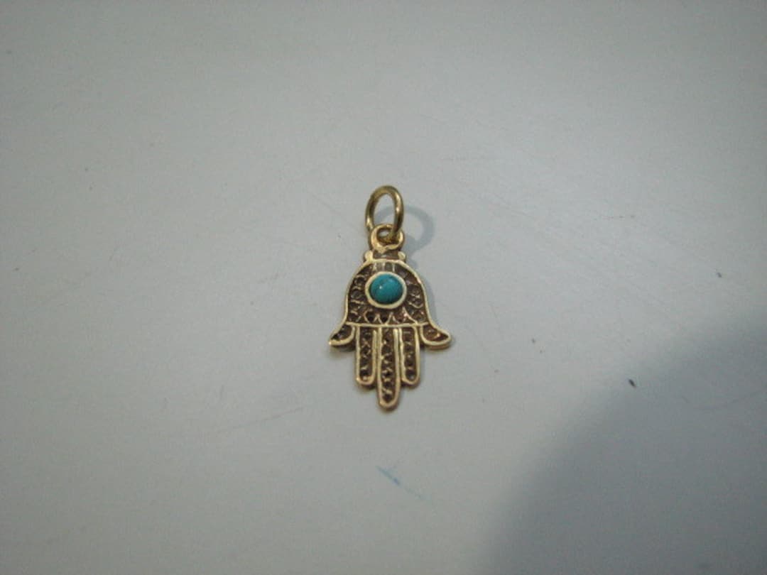 Gold Plated Hamsa Hand With Turquoise Charm for Bracelets and Necklaces ...