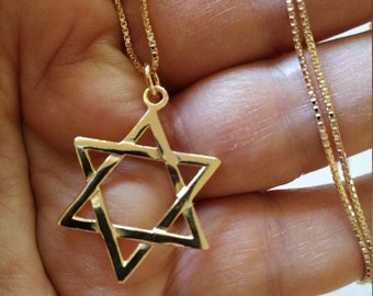 Gold Star of David Pendant Necklace, 14K Gold Plate over Sterling Silver, Unisex, All Lengths