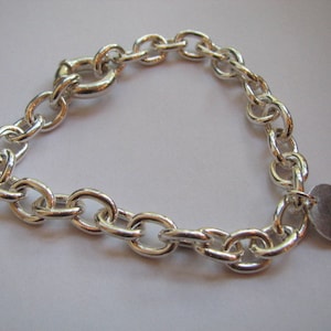 Sterling Silver Heavy Link Charm Bracelet with Round Tag, Classic Style